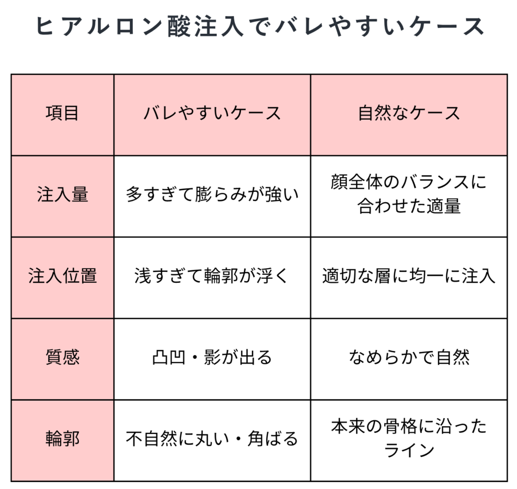ヒアルロン酸注入でバレやすいケース