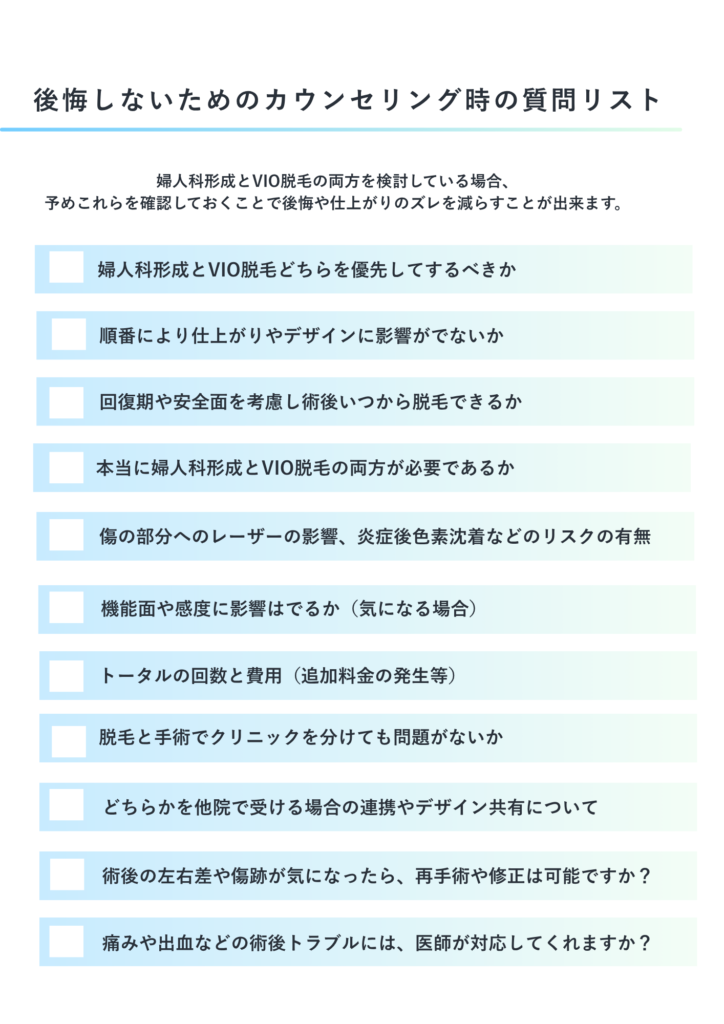 婦人科形成　カウセリング　質問リスト