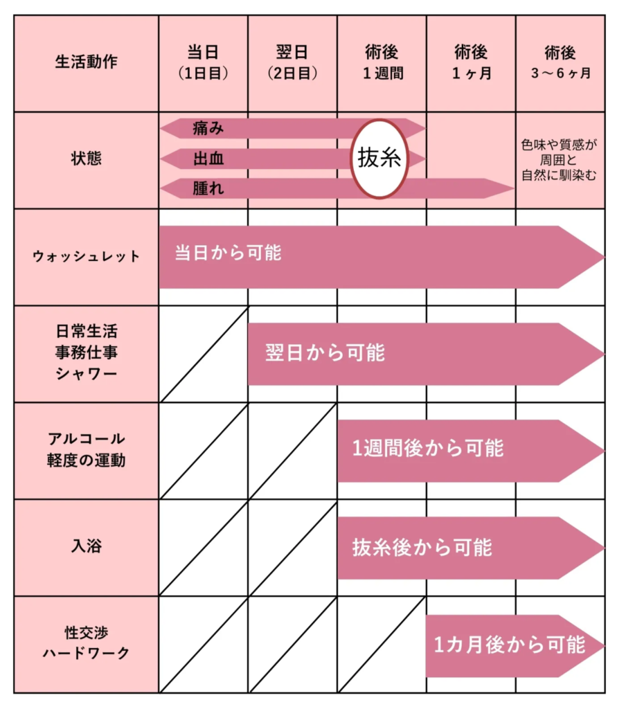 小陰唇縮小のダウンタイム・痛み・経過の早見表