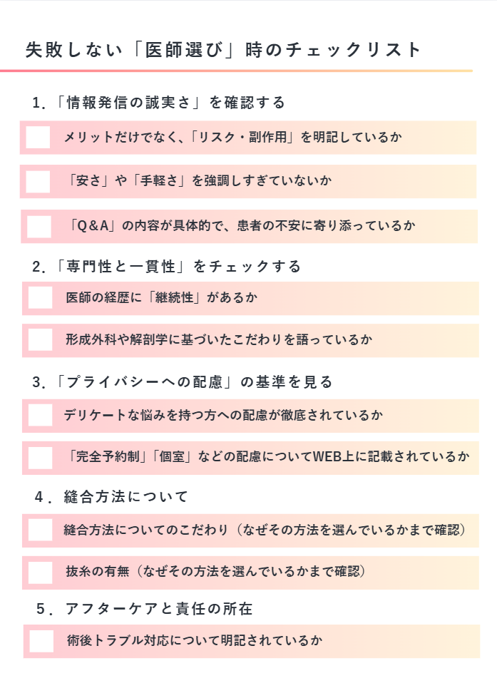 小陰唇縮小手術における失敗しない医師選びのチェックリスト