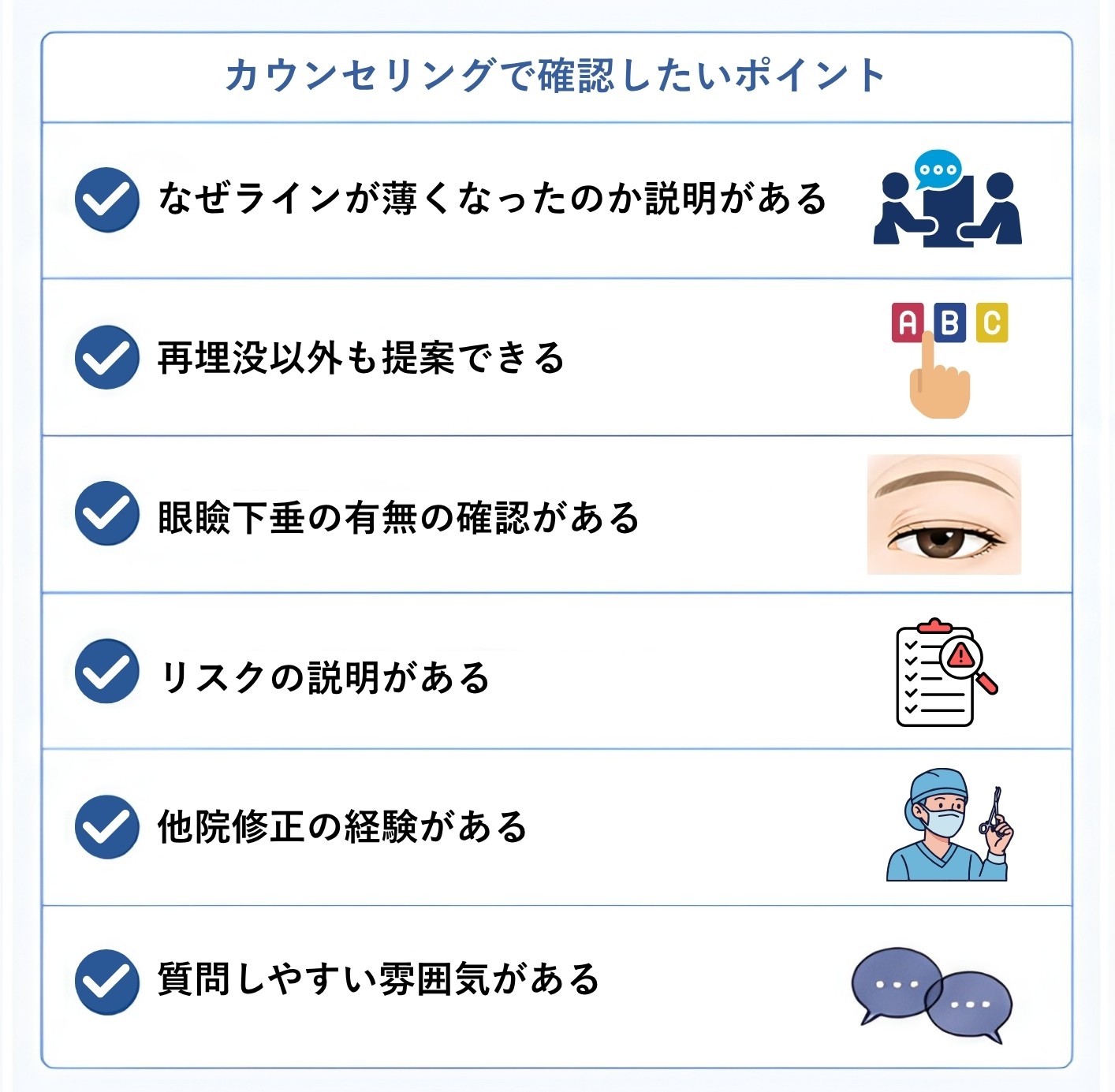 再施術のカウンセリングで確認したいポイント