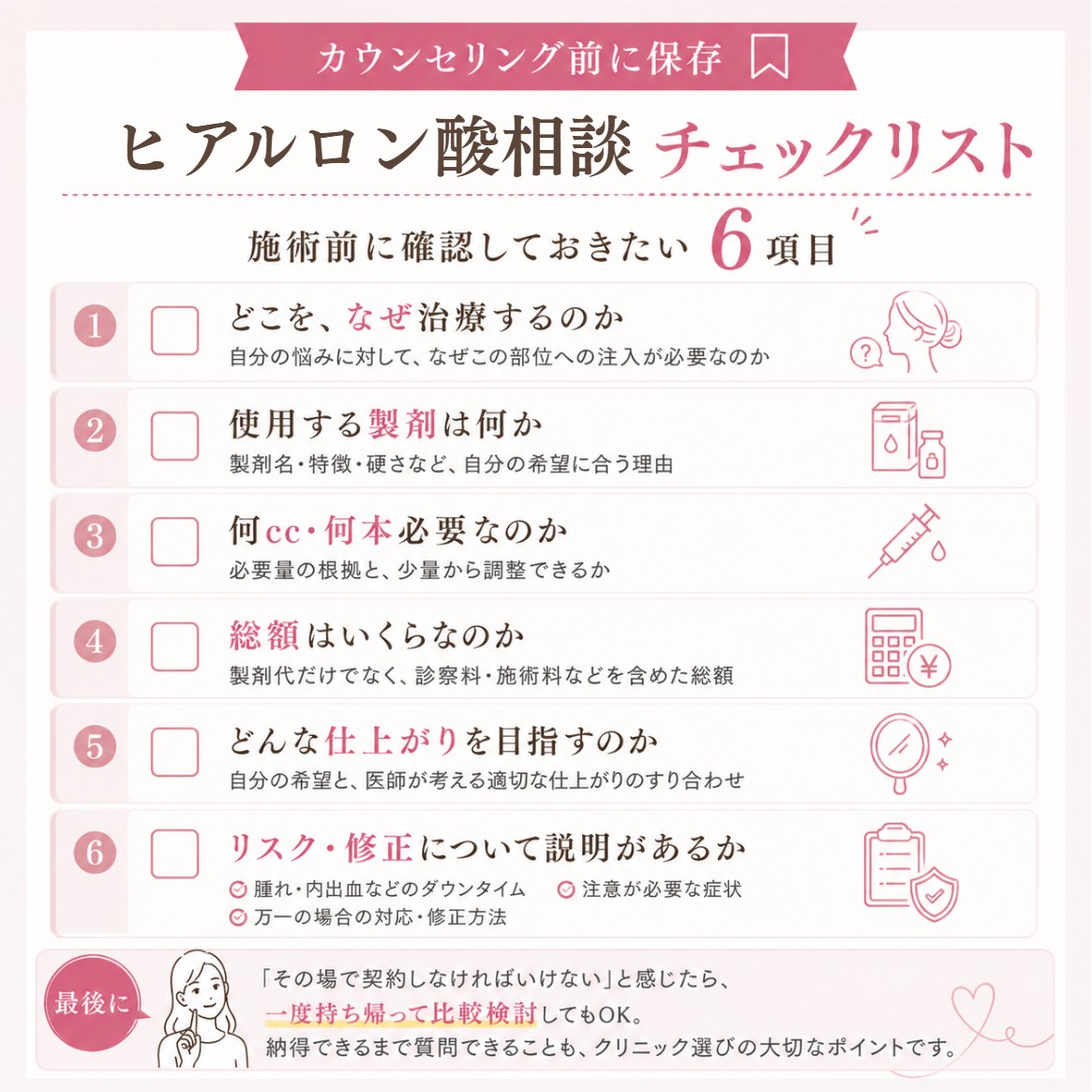ヒアルロン酸問診チェックリスト