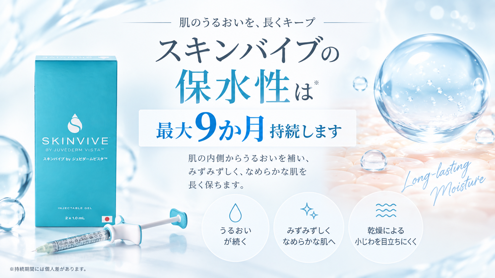 スキンバイブの保水性は最大9か月持続します