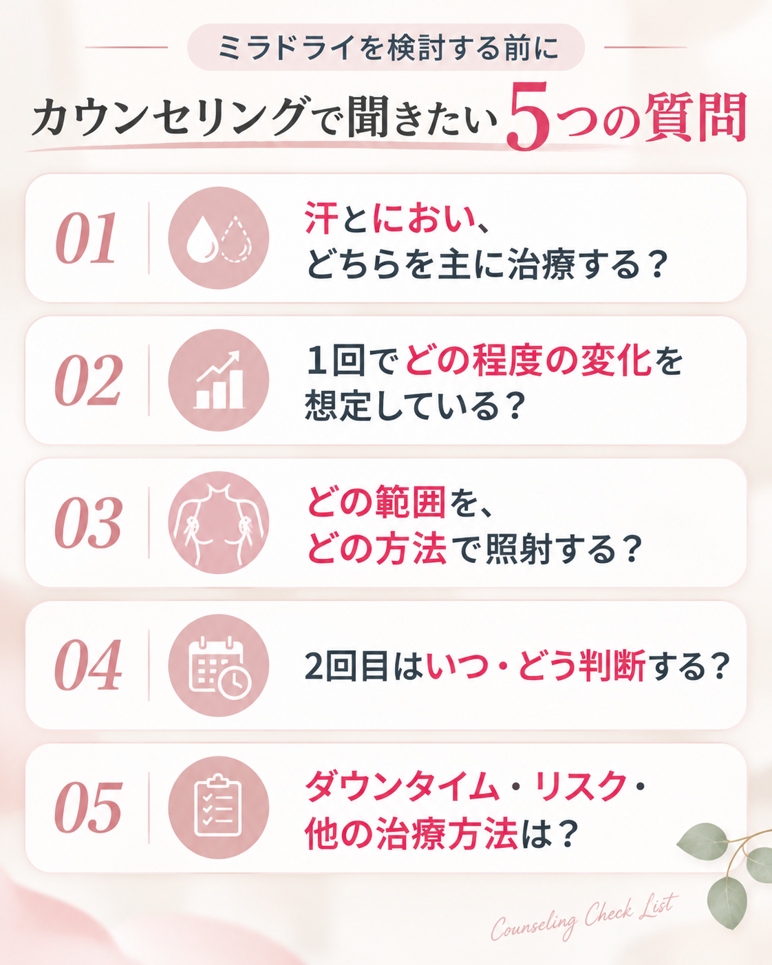 ミラドライで失敗・後悔を防ぐために|カウンセリングで確認したい5つの質問
