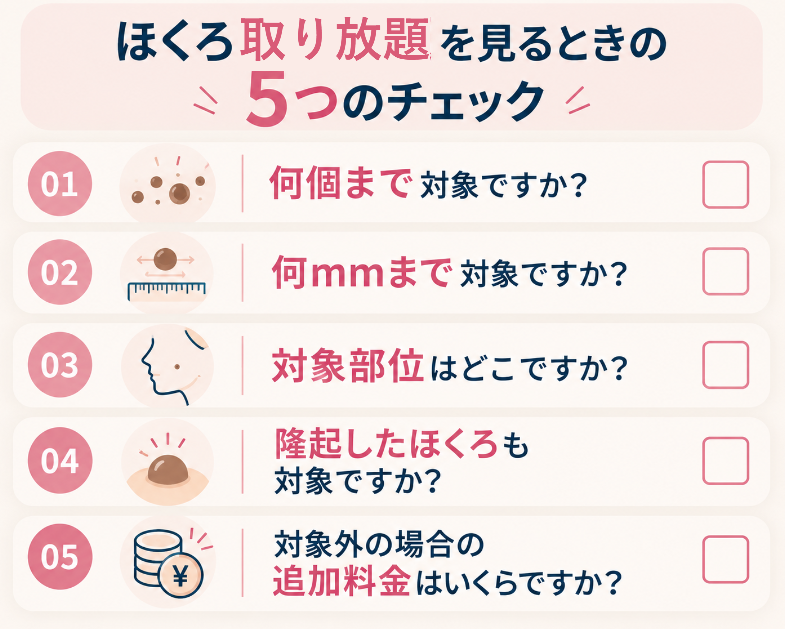 ほくろ取り放題を見るときの5つのチェック