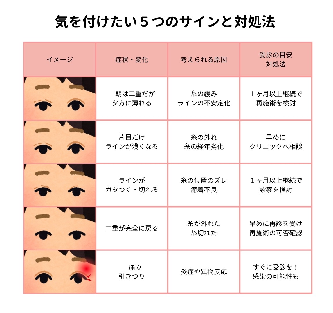 二重　取れ掛け　サイン