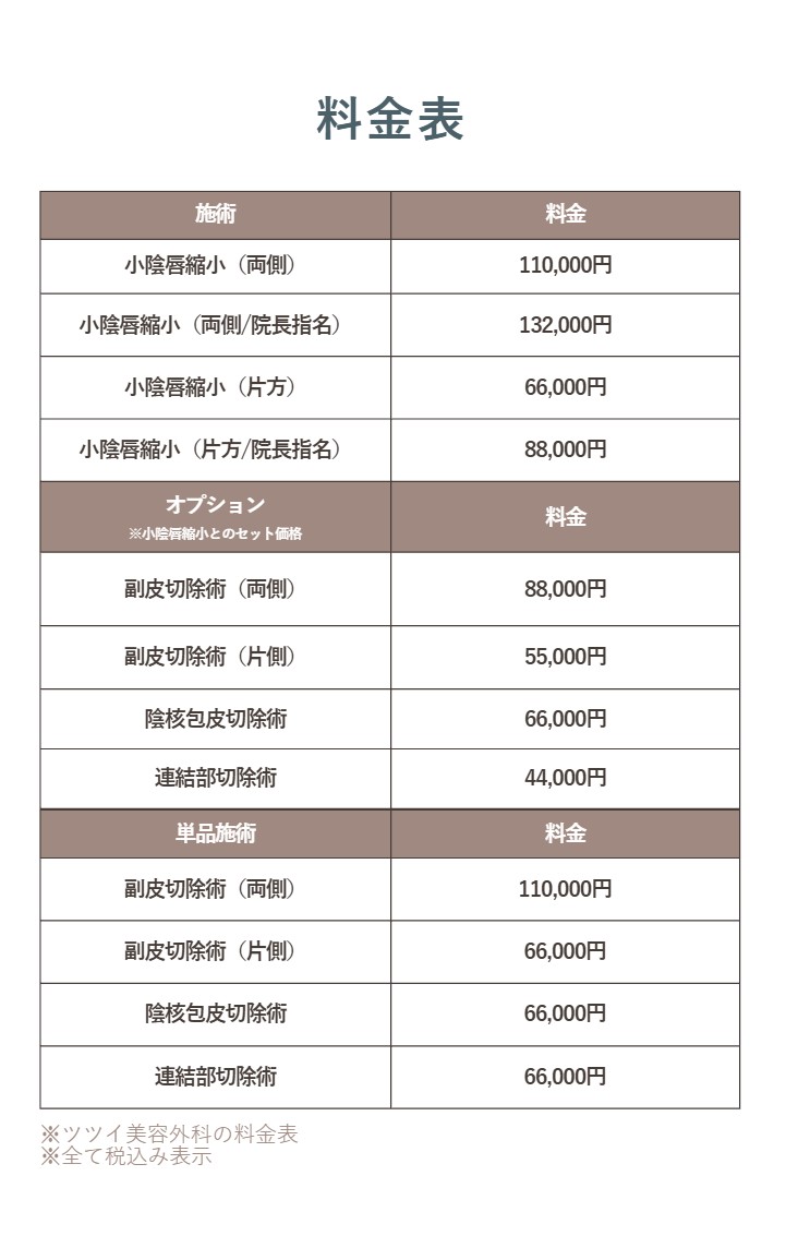 小陰唇縮小_料金表