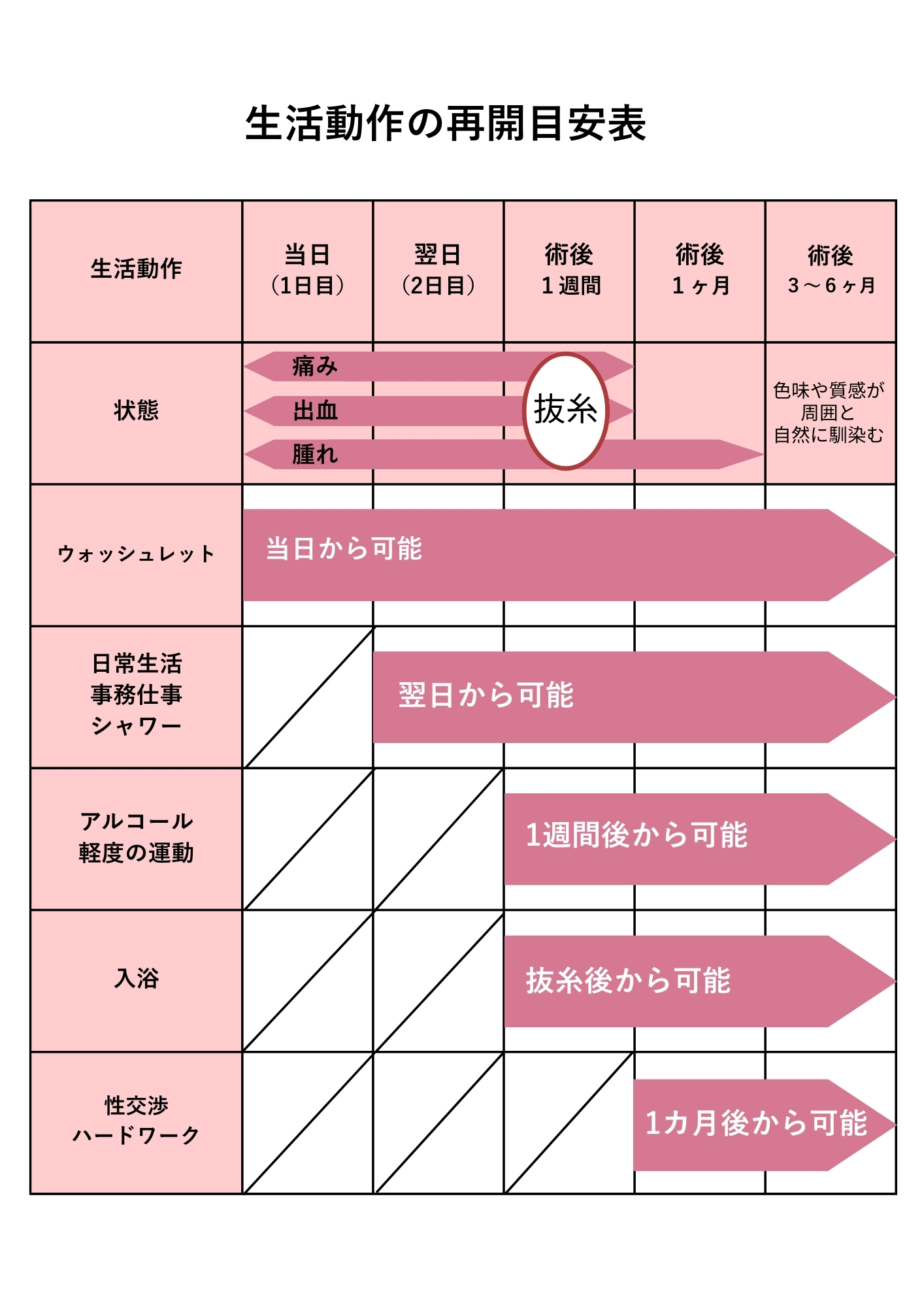 小陰唇縮小手術　術後　目安表