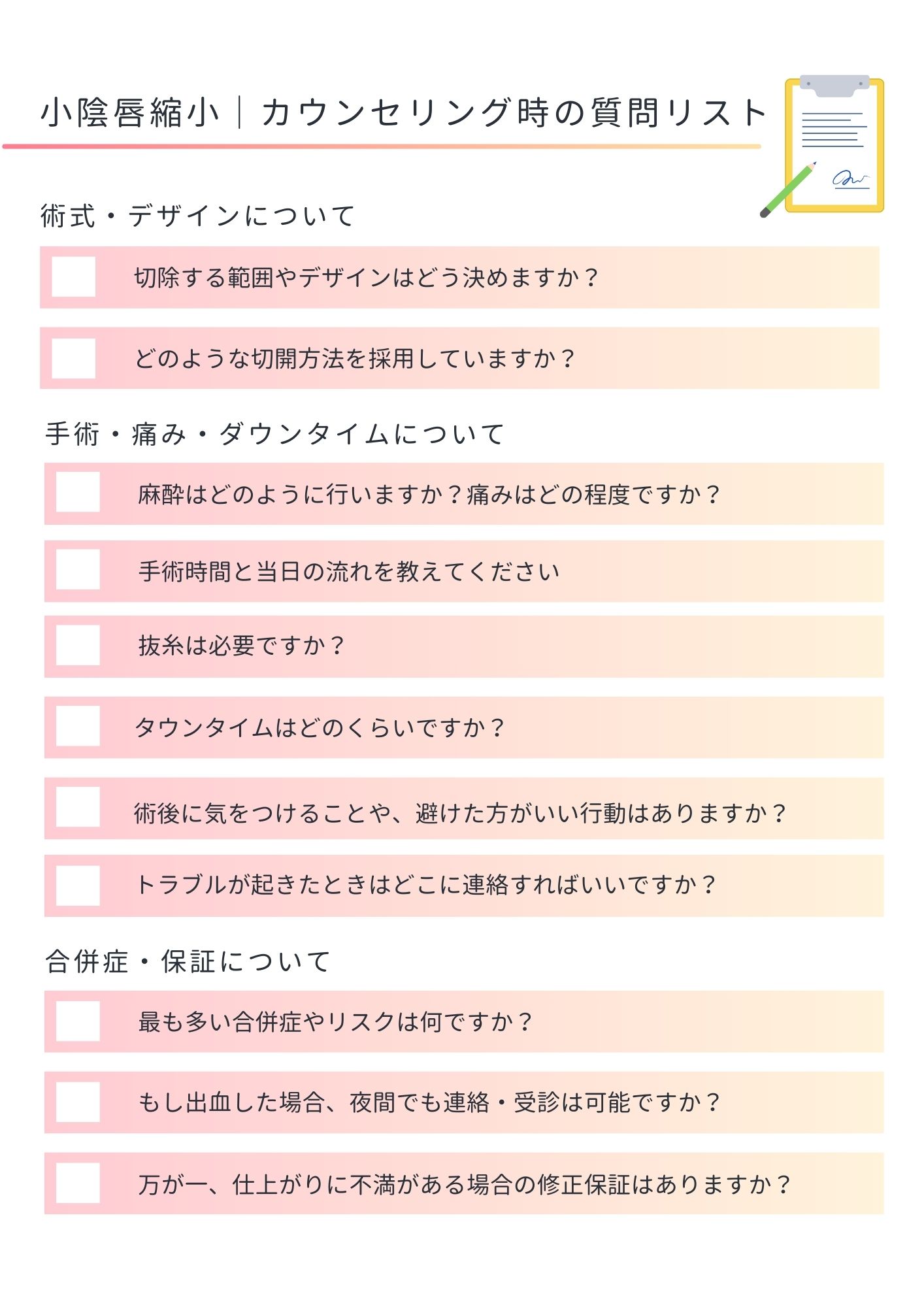 小陰唇縮小　カウンセリング　チェックリスト